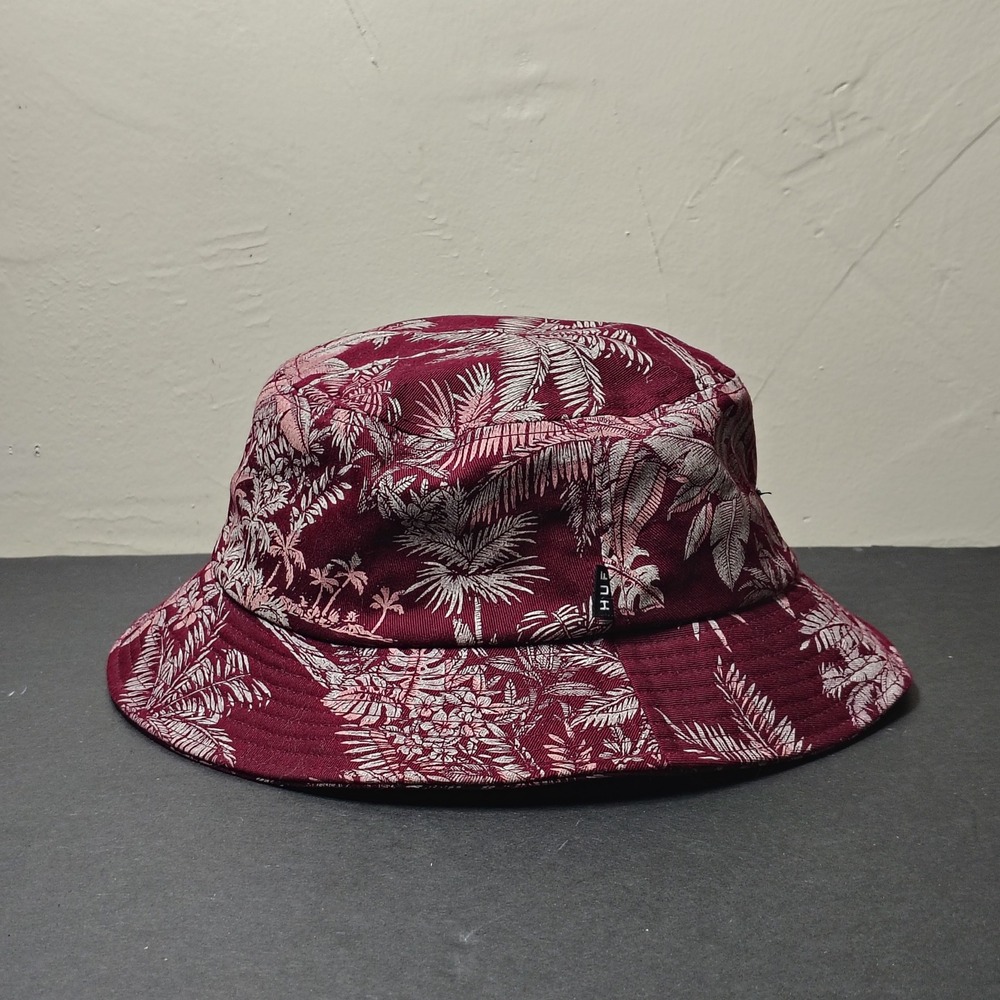 HUF Worldwide Hat Cap Large XL Burgundy Tropical Palm Floral Cotton Bucket